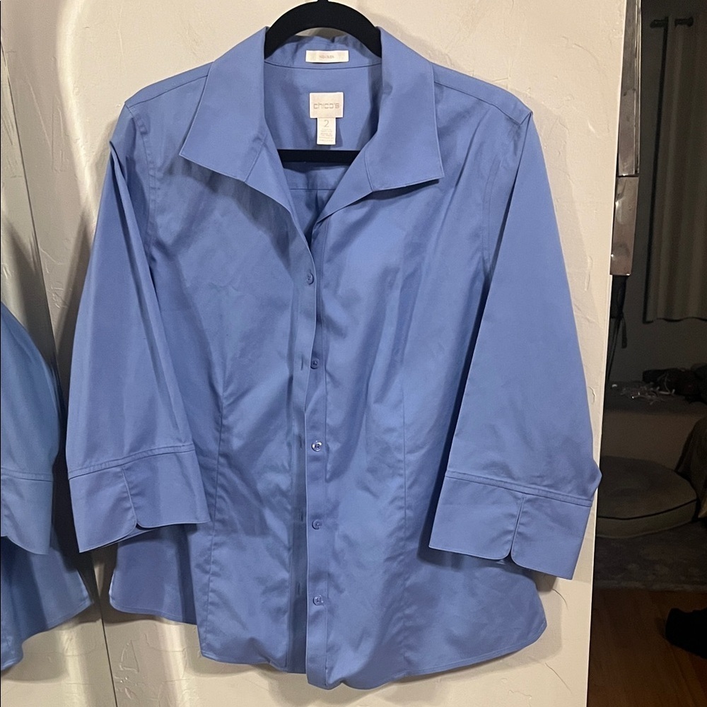 Chico's Classic Blue button up 3/4 sleeve Shirt - Picture 1 of 3